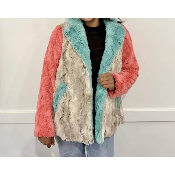 NEW IVY JANE patchwork fur coat in multi - Picture 2 of 4